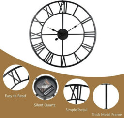 40Cm Metal Large Outdoor Garden Wall Clock, Big Roman Numerals Giant Open Face - thumbnail 4