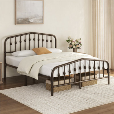 Yaheetech 5Ft King Bed Frame Slatted Metal Bed With Crown-Inspired Design Headboard Bronze - image 1