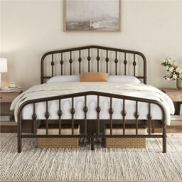Yaheetech 5Ft King Bed Frame Slatted Metal Bed With Crown-Inspired Design Headboard Bronze - thumbnail 4