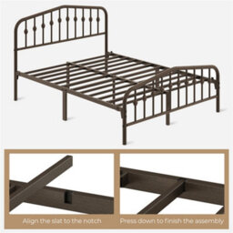 Yaheetech 5Ft King Bed Frame Slatted Metal Bed With Crown-Inspired Design Headboard Bronze - thumbnail 5