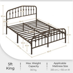 Yaheetech 5Ft King Bed Frame Slatted Metal Bed With Crown-Inspired Design Headboard Bronze - thumbnail 3