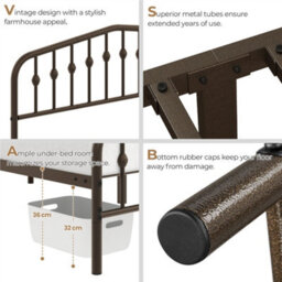 Yaheetech 5Ft King Bed Frame Slatted Metal Bed With Crown-Inspired Design Headboard Bronze - thumbnail 6