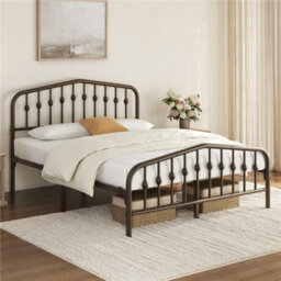 Yaheetech 5Ft King Bed Frame Slatted Metal Bed With Crown-Inspired Design Headboard Bronze