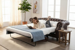 Chesterfield 3 Seater Antique Brown Leather Sofabed In Buckingham Style - thumbnail 3