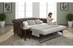 Chesterfield 3 Seater Antique Brown Leather Sofabed In Buckingham Style - thumbnail 2