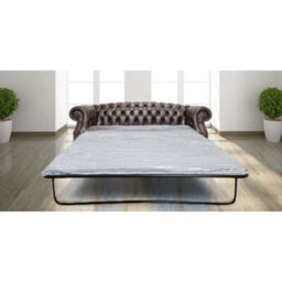 Chesterfield 3 Seater Antique Brown Leather Sofabed In Buckingham Style - thumbnail 1