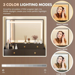Luckracer Dressing Table With Led Lighting Mirror And Stool, Makeup Vanity Desk With Power Outlet 5 Drawers, Black - thumbnail 4