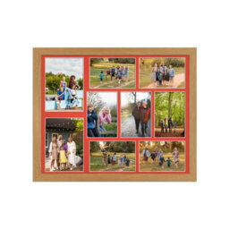 AK Frames 20X16 Oak Sleek Multi Photo Frame With Poppy Red Mount - Holds 9 Apertures (2X) 7X5, (7X) 6X4 Photos - thumbnail 1