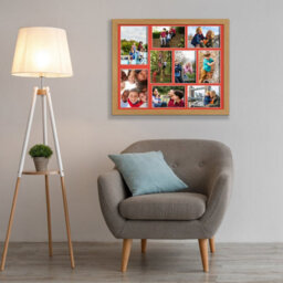 AK Frames 20X16 Oak Sleek Multi Photo Frame With Poppy Red Mount - Holds 9 Apertures (2X) 7X5, (7X) 6X4 Photos - thumbnail 3