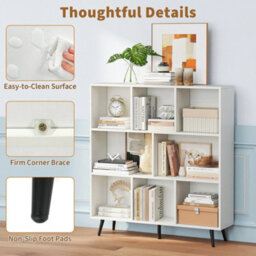 Freestanding Display Rack Bookshelf 8-Cube Bookcase-White - thumbnail 3