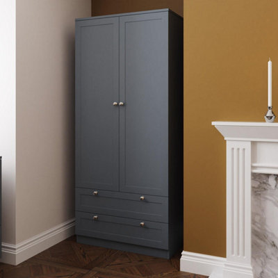Fwstyle Artus 2 Door Wardrobe With 2 Drawers Grey Panelled Doors (H) 180 (W) 80 (D) 50Cm - image 1