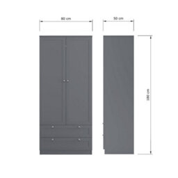 Fwstyle Artus 2 Door Wardrobe With 2 Drawers Grey Panelled Doors (H) 180 (W) 80 (D) 50Cm - thumbnail 6