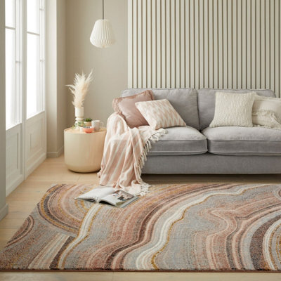 Blush Grey Abstract Jute  Polyester Modern Bedroom, Livingroom Rug - 120Cm X 170Cm - image 1