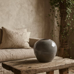 Wyld Haus Starburst Grey Glazed Traditional Ceramic Vase, Cylindrical, 380mm H