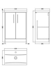 Hudson Reed Juno Floor Standing 2 Soft Close Door Vanity Unit With Mid-Edge Ceramic 1 Tap Hole Basin In Metallic Slate, 600mm - thumbnail 7