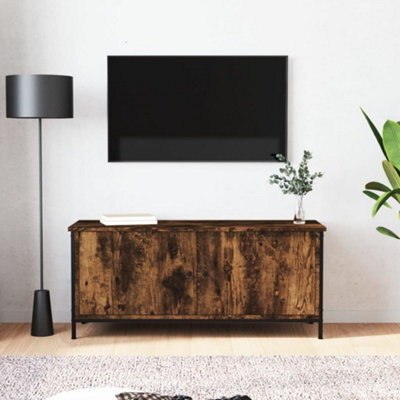 Berkfield Tv Cabinet With Doors Smoked Oak 102X35X45 Cm Engineered Wood - image 1