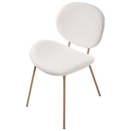 Wyld And Coco White Bouclé Armless Dining Chairs Set Of Two With Light Brown Wood-Like Iron Legs Contemporary Retro Design. - thumbnail 8