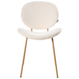 Wyld And Coco White Bouclé Armless Dining Chairs Set Of Two With Light Brown Wood-Like Iron Legs Contemporary Retro Design. - thumbnail 6