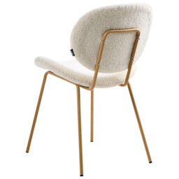 Wyld And Coco White Bouclé Armless Dining Chairs Set Of Two With Light Brown Wood-Like Iron Legs Contemporary Retro Design. - thumbnail 7