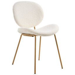Wyld And Coco White Bouclé Armless Dining Chairs Set Of Two With Light Brown Wood-Like Iron Legs Contemporary Retro Design. - thumbnail 5
