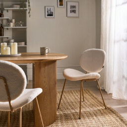 Wyld And Coco White Bouclé Armless Dining Chairs Set Of Two With Light Brown Wood-Like Iron Legs Contemporary Retro Design. - thumbnail 2