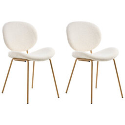 Wyld And Coco White Bouclé Armless Dining Chairs Set Of Two With Light Brown Wood-Like Iron Legs Contemporary Retro Design. - thumbnail 3
