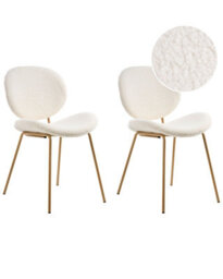 Wyld And Coco White Bouclé Armless Dining Chairs Set Of Two With Light Brown Wood-Like Iron Legs Contemporary Retro Design. - thumbnail 1