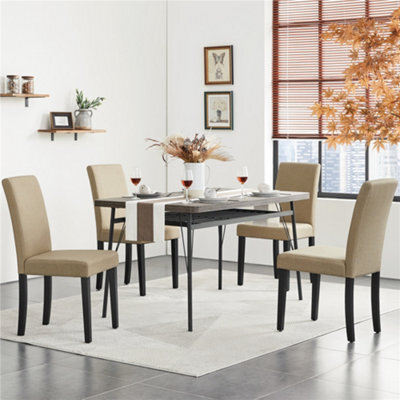 Yaheetech 4Pcs Khaki Fabric Upholstered Dining Chairs With Solid Wood Legs - image 1