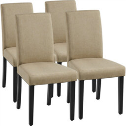 Yaheetech 4Pcs Khaki Fabric Upholstered Dining Chairs With Solid Wood Legs - thumbnail 2
