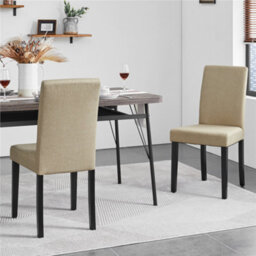Yaheetech 4Pcs Khaki Fabric Upholstered Dining Chairs With Solid Wood Legs - thumbnail 3