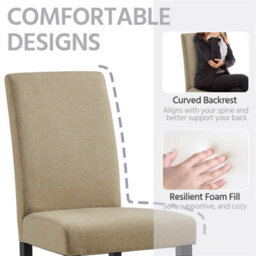 Yaheetech 4Pcs Khaki Fabric Upholstered Dining Chairs With Solid Wood Legs - thumbnail 5