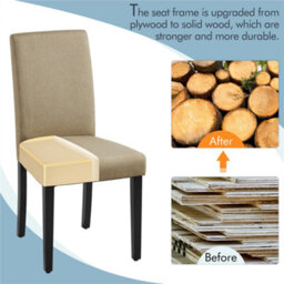 Yaheetech 4Pcs Khaki Fabric Upholstered Dining Chairs With Solid Wood Legs - thumbnail 7