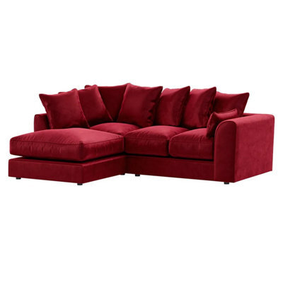 Furnishings For Less UK Brooklyn Plush Velvet 3 To 4 Seater L Shaped Corner Sofa Red Left Hand Facing - image 1