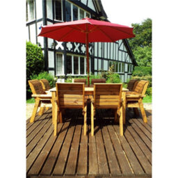 Marlborough Traditional Eight Seater Table Set With 8 X Burgundy Chair Cushions, 1 X Burgundy Parasol & Base & 1 X Cushion Storage Bag - thumbnail 2