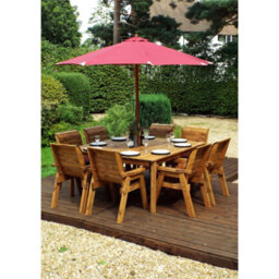 Marlborough Traditional Eight Seater Table Set With 8 X Burgundy Chair Cushions, 1 X Burgundy Parasol & Base & 1 X Cushion Storage Bag - thumbnail 1