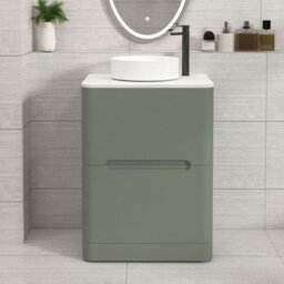 Royal Bathrooms Venice 600mm Sage Green Freestanding Bathroom Countertop Vanity Unit 2 Drawer With Art Basin - thumbnail 1