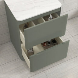 Royal Bathrooms Venice 600mm Sage Green Freestanding Bathroom Countertop Vanity Unit 2 Drawer With Art Basin - thumbnail 5