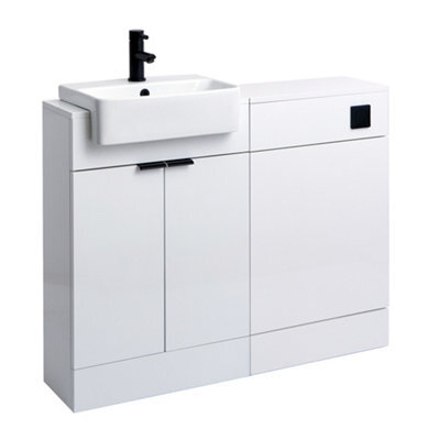 Homestylestore 1050mm White Bathroom Combination Vanity Toilet Wc Unit And Black Finger Pull Handles - image 1