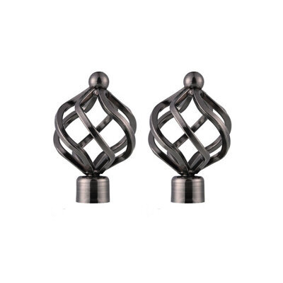 Lister Cartwright 19mm Curtain Pole Ends Finials Pack Of 2 Adjustable Screws Available In Colours Black Nickel (Metal Cage Finials)