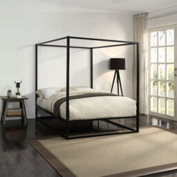 SlumberWorx Ashwell Modern Four 4 Poster Black Double Metal Bed Frame - thumbnail 1