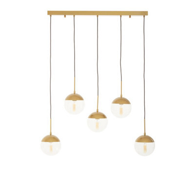 Orsina Gold Finish Glass Shades Pendant Light, Glass Globe Pendant With Long Frame, Linear Cluster Ceiling Fixture - image 1