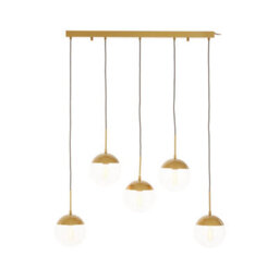 Orsina Gold Finish Glass Shades Pendant Light, Glass Globe Pendant With Long Frame, Linear Cluster Ceiling Fixture - thumbnail 2