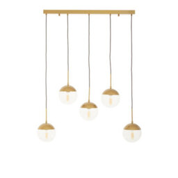 Orsina Gold Finish Glass Shades Pendant Light, Glass Globe Pendant With Long Frame, Linear Cluster Ceiling Fixture - thumbnail 1