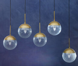 Orsina Gold Finish Glass Shades Pendant Light, Glass Globe Pendant With Long Frame, Linear Cluster Ceiling Fixture - thumbnail 6