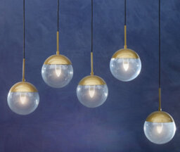 Orsina Gold Finish Glass Shades Pendant Light, Glass Globe Pendant With Long Frame, Linear Cluster Ceiling Fixture - thumbnail 5