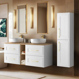 Heze Furniture Classic 3 Cabinet Bathroom Vanity Unit Set 140Cm With Tall Cabinet And Worktop - White - thumbnail 1