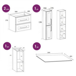 Heze Furniture Classic 3 Cabinet Bathroom Vanity Unit Set 140Cm With Tall Cabinet And Worktop - White - thumbnail 9