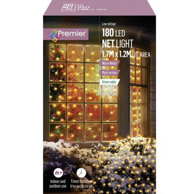 Premier Decorations Limited Warm White Christmas Window Net Lights 180 Led 1.7M X 1.2M Multi Action Leds - image 1