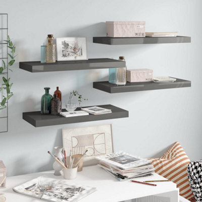 Berkfield Floating Wall Shelves 4 Pcs High Gloss Grey 60X23.5X3.8 Cm Mdf - image 1