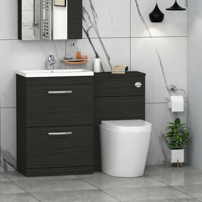 Royal Bathrooms Turin 1100mm Hale Black 2-Drawers Mid-Edge Basin With Cesar Back To Wall Toilet Pack - image 1